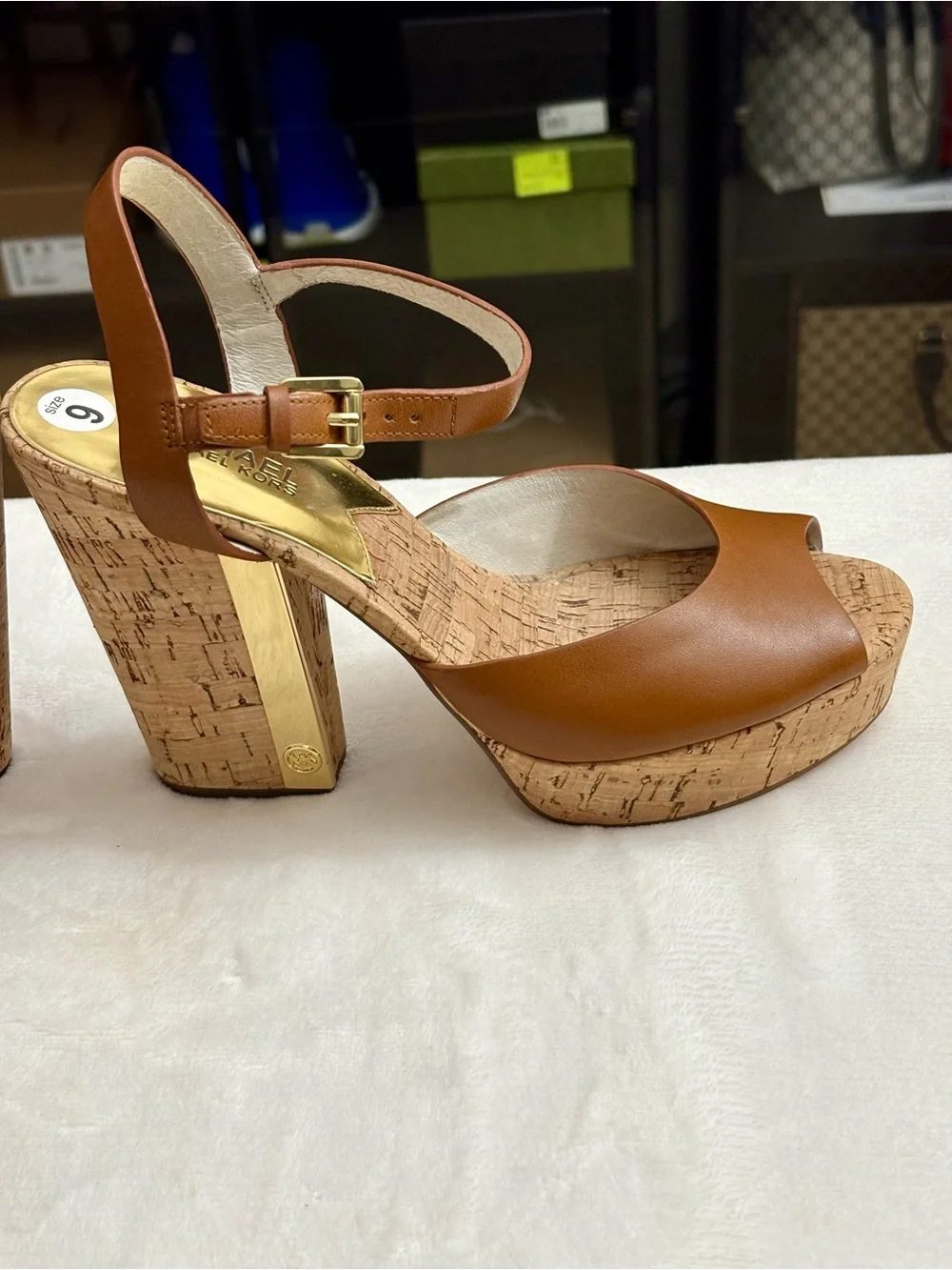 Michael Kors Natalia Open Toe Platform Sandal — Walnut, Size 9 Women shoes.